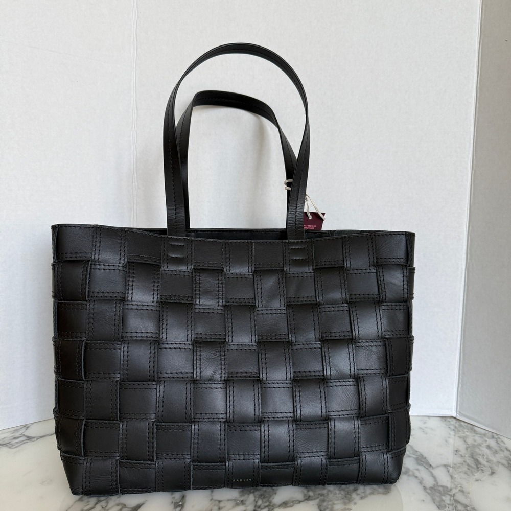 Radley London Abbey Black Woven Leather Medium Tote Bag Shoulder Bag NEW